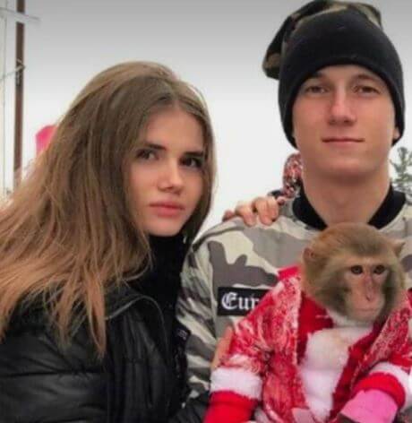 Aleksandr Golovin with girlfriend Angelina and their pet monkey.
